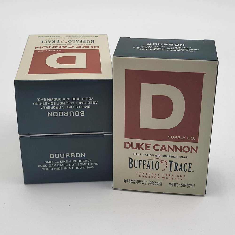 Lot of 3 Duke Cannon Buffalo Trace Bourbon Half Ration Brick of Soap 4.5oz